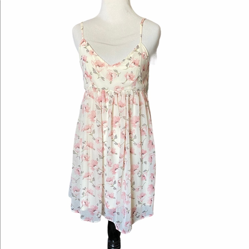 illa illa Floral Ivory/pink Baby Doll Dress SZ S
